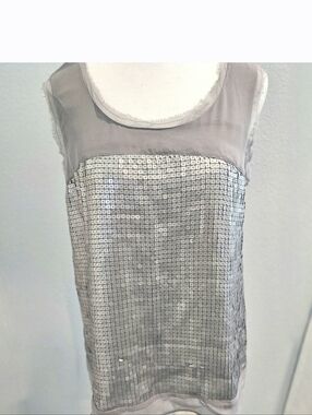 LOFT Silver Sequin Tank Top Sleeveless Party Holiday Night Out MEDIUM